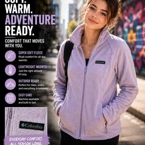 Columbia‎ Girls Fleece Jacket Size S Light Purple Full Zip Soft Outdoor Coat